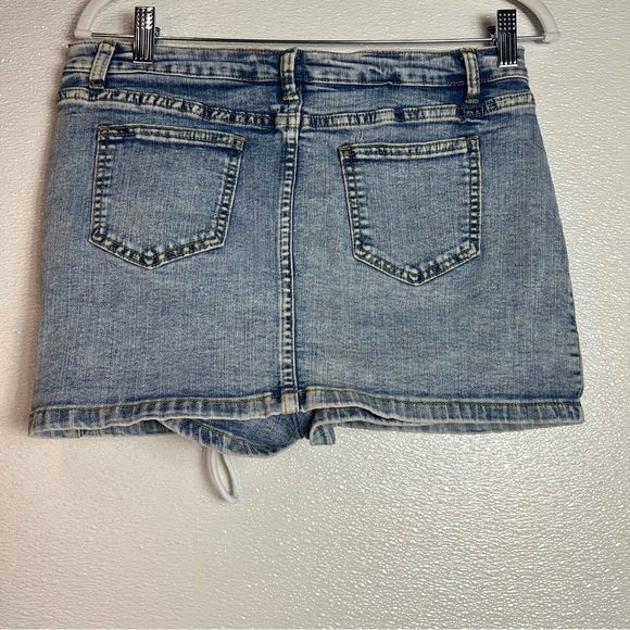 Casual Denim Short Skirt Lace-up Denim Skirt High Waist Hips-Wrapped Mini Skirt - Picture 8 of 14